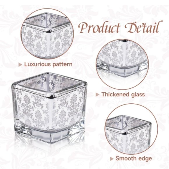Set of 12 - Square Silver Mercury Glass Tea Light / Votive Candle Holders - Picture 2 of 13